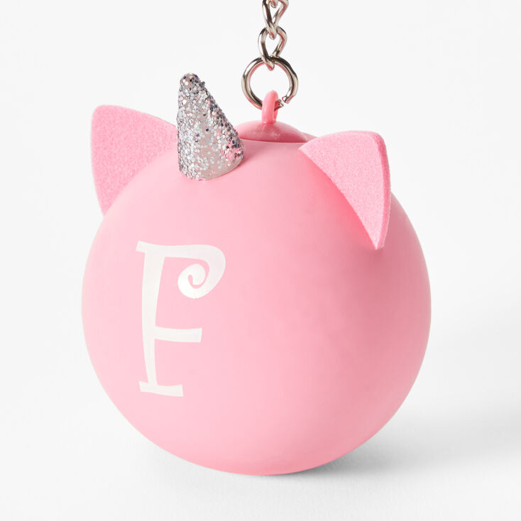 Porte-cl&eacute;s balle anti-stress licorne &agrave; initiale - Rose, F,