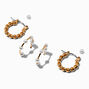 Gold-tone Twisted Pearl Earring Stackables Set - 3 Pack,