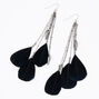 Silver 4.5&quot; Edgy Feather Drop Earrings - Black,