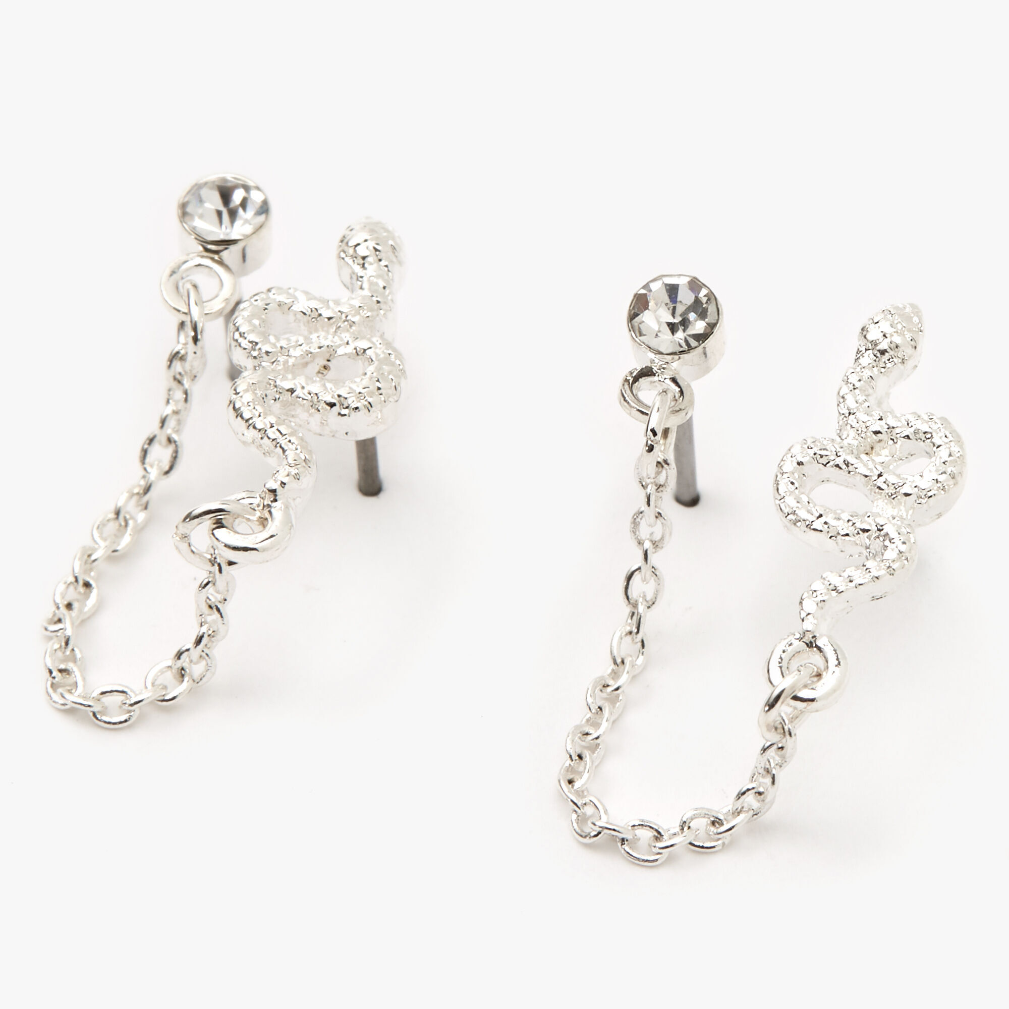 View Claires Tone Snake Connector Chain Stud Earrings Silver information