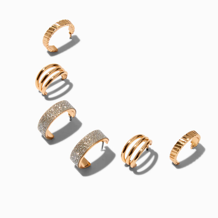 Gold-tone Glitter Hoop Earring Stackables Set - 3 Pack | Claire's US