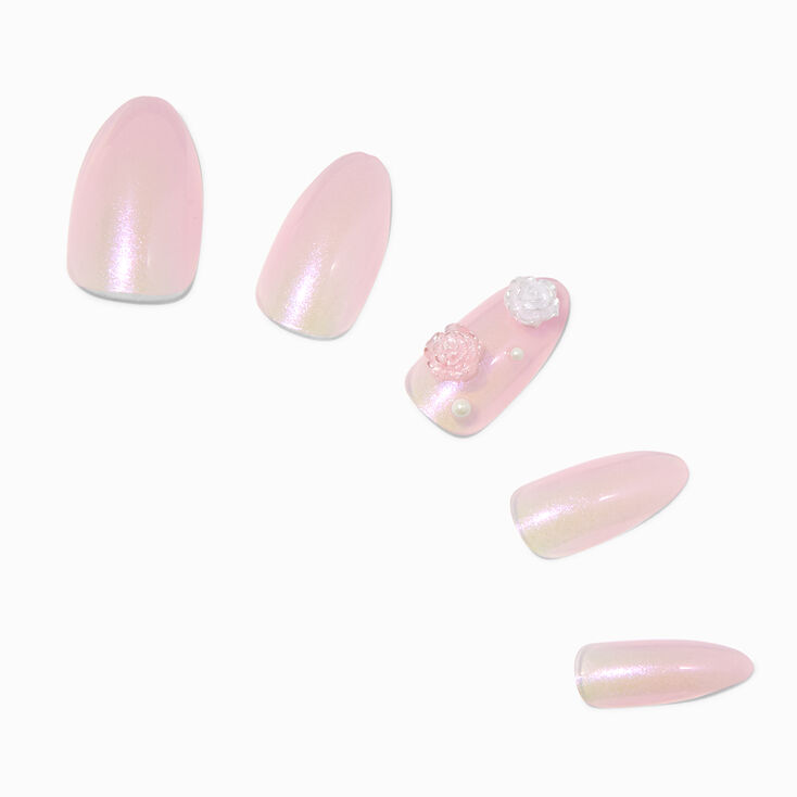 3D Rose &amp; Pearl Stiletto Vegan Faux Nail Set - 24 Pack,