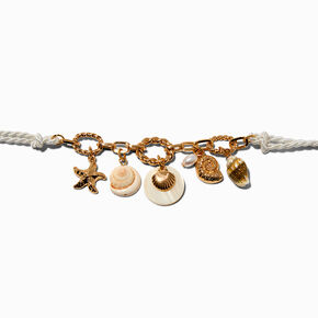White Rope Gold-tone Seashell Charm Bracelet ,