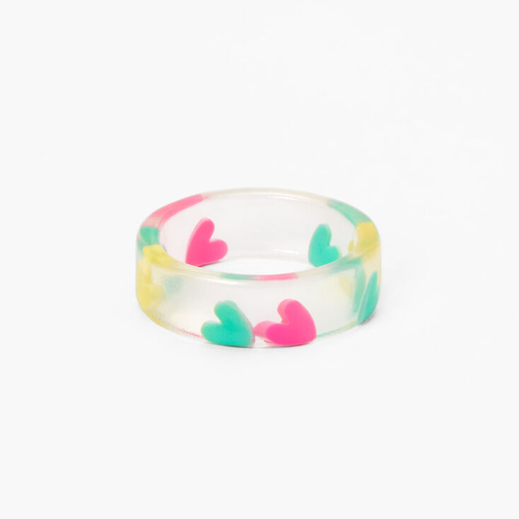 Clear Neon Heart Print Resin Ring,