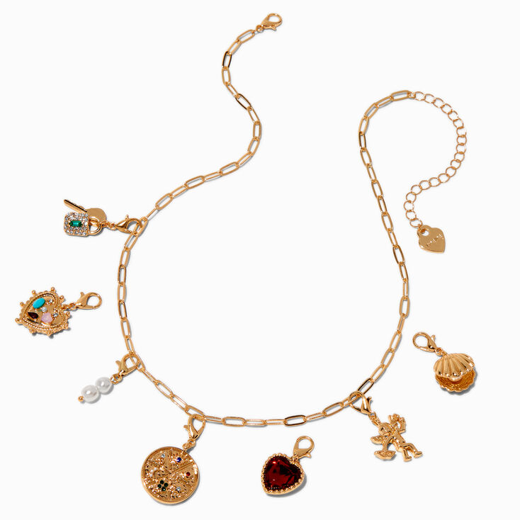 T H E M E x Claire&#39;s Gold-tone Paperclip Chain Gem Charm Necklace,
