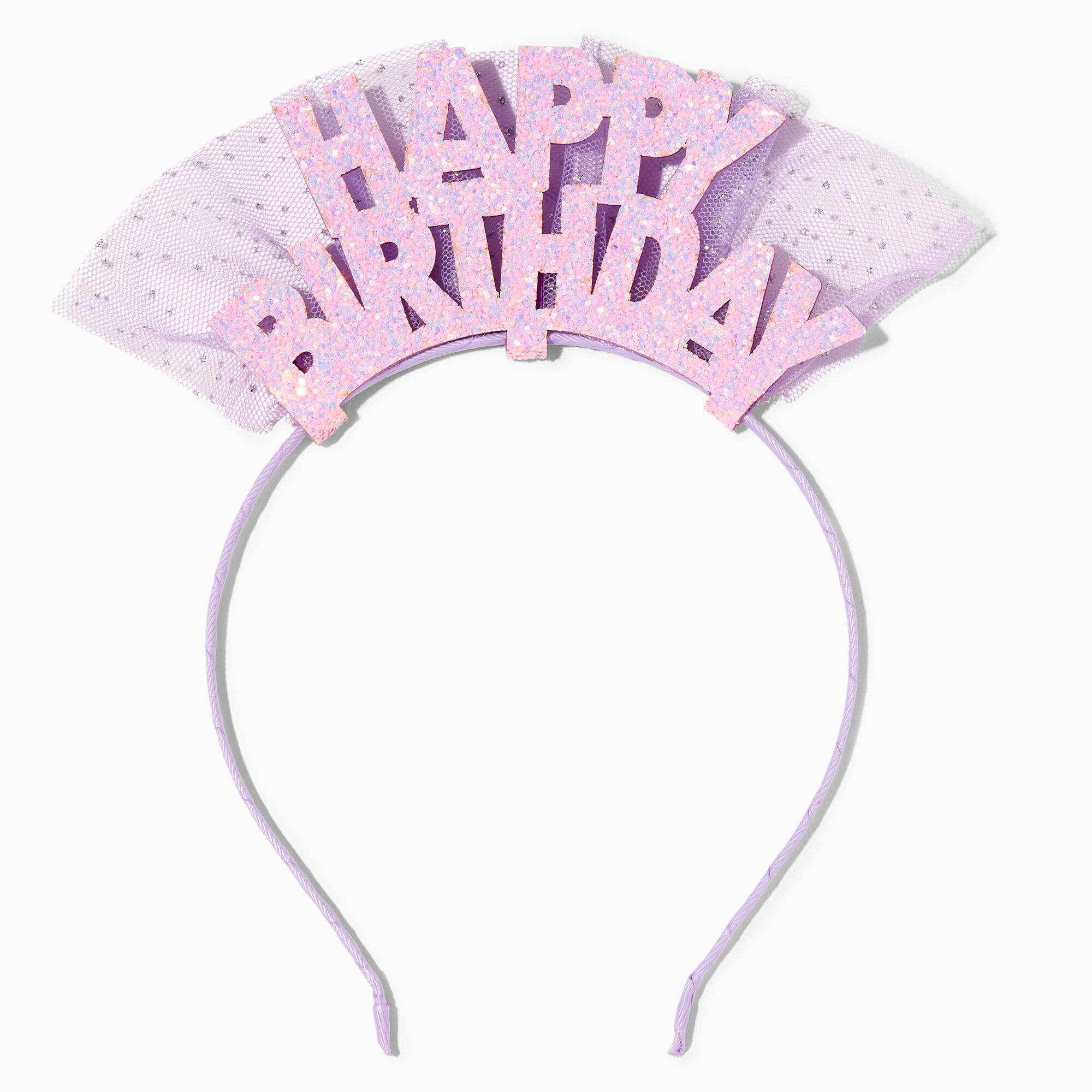 View Claires Club Happy Birthday Glitter Tulle Headband Lilac information