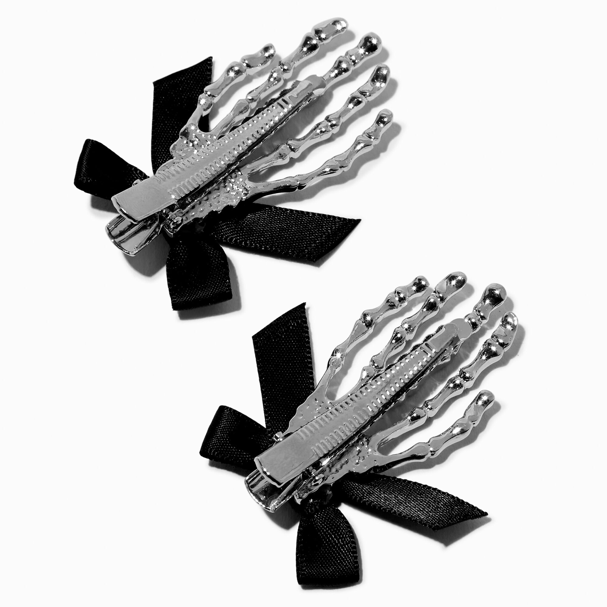Skeleton Hands Black Bow Hair Clips - 2 Pack,