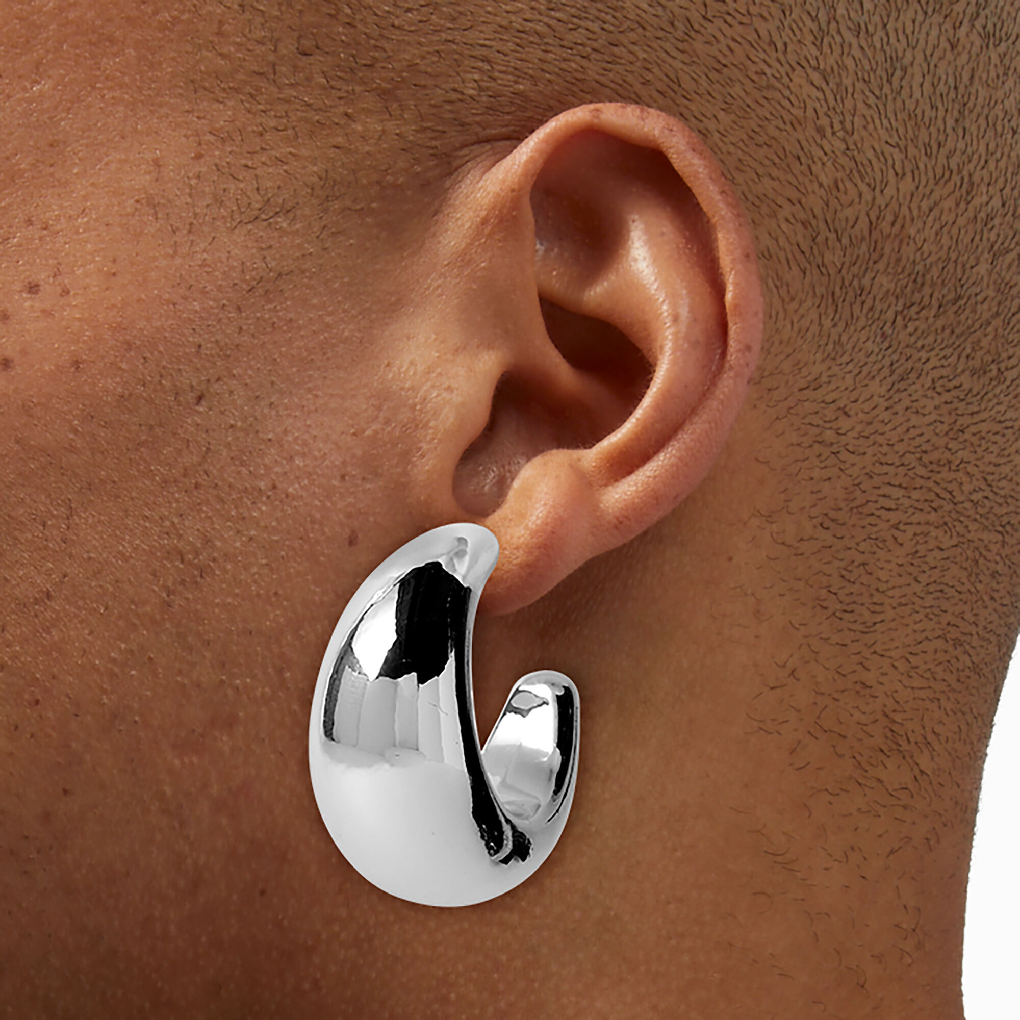 Silver-tone Chunky Half Hoop Earrings,