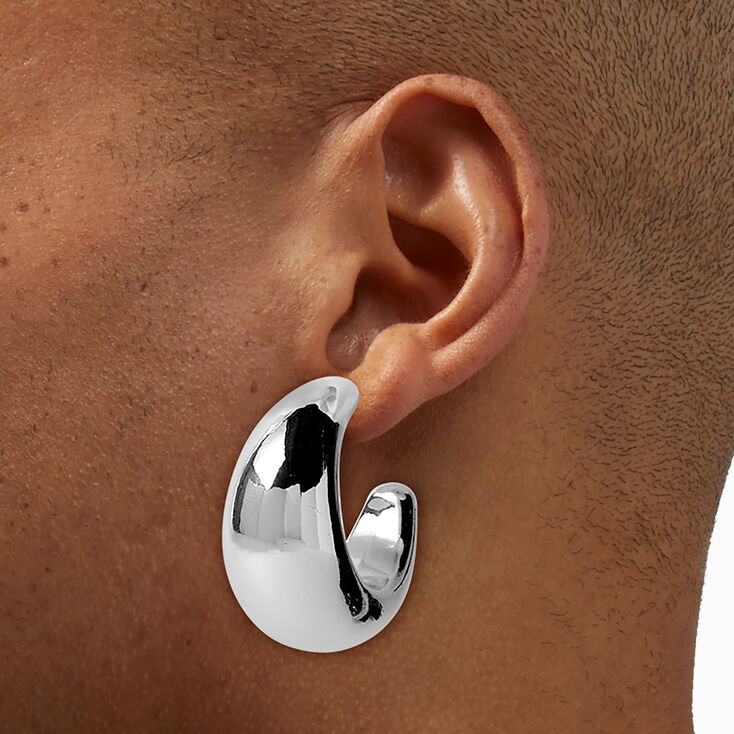 Silver-tone Chunky Half Hoop Earrings,