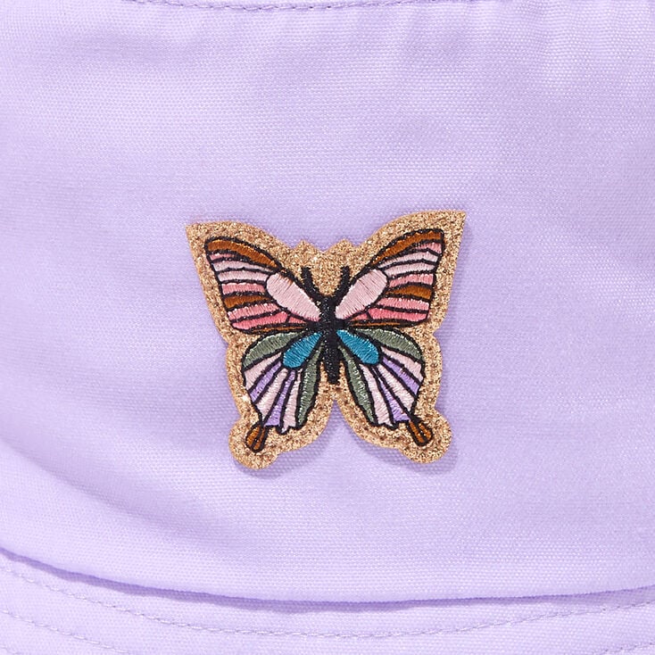 Embroidered Butterfly Purple Bucket Hat,