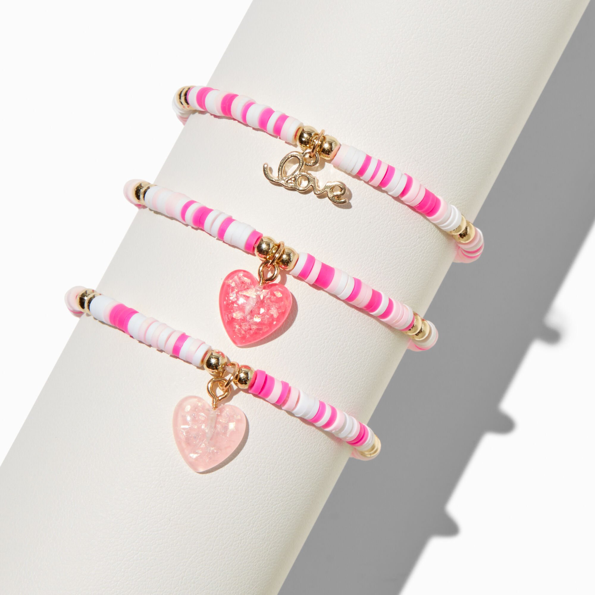 Bracelets élastiques à perles Heishi cœur Claire's Club - Lot de 3,