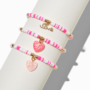 Claire&#39;s Club Heart Heishi Bead Stretch Bracelets - 3 Pack,