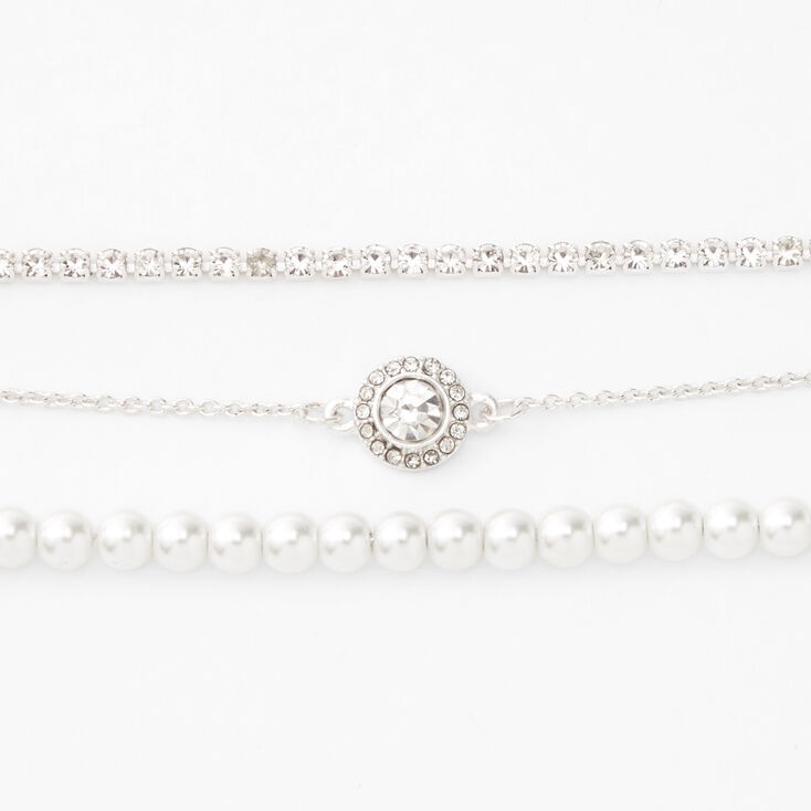 Bracelets cha&icirc;ne perle d&#39;imitation couleur argent&eacute;e - Lot de 3,