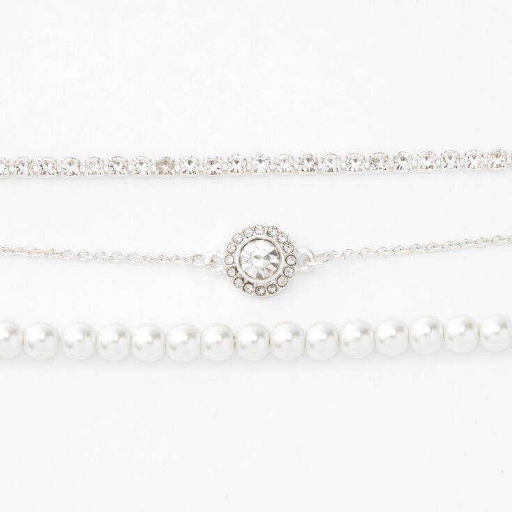 Silver-tone Pearl Chain Bracelets - 3 Pack,