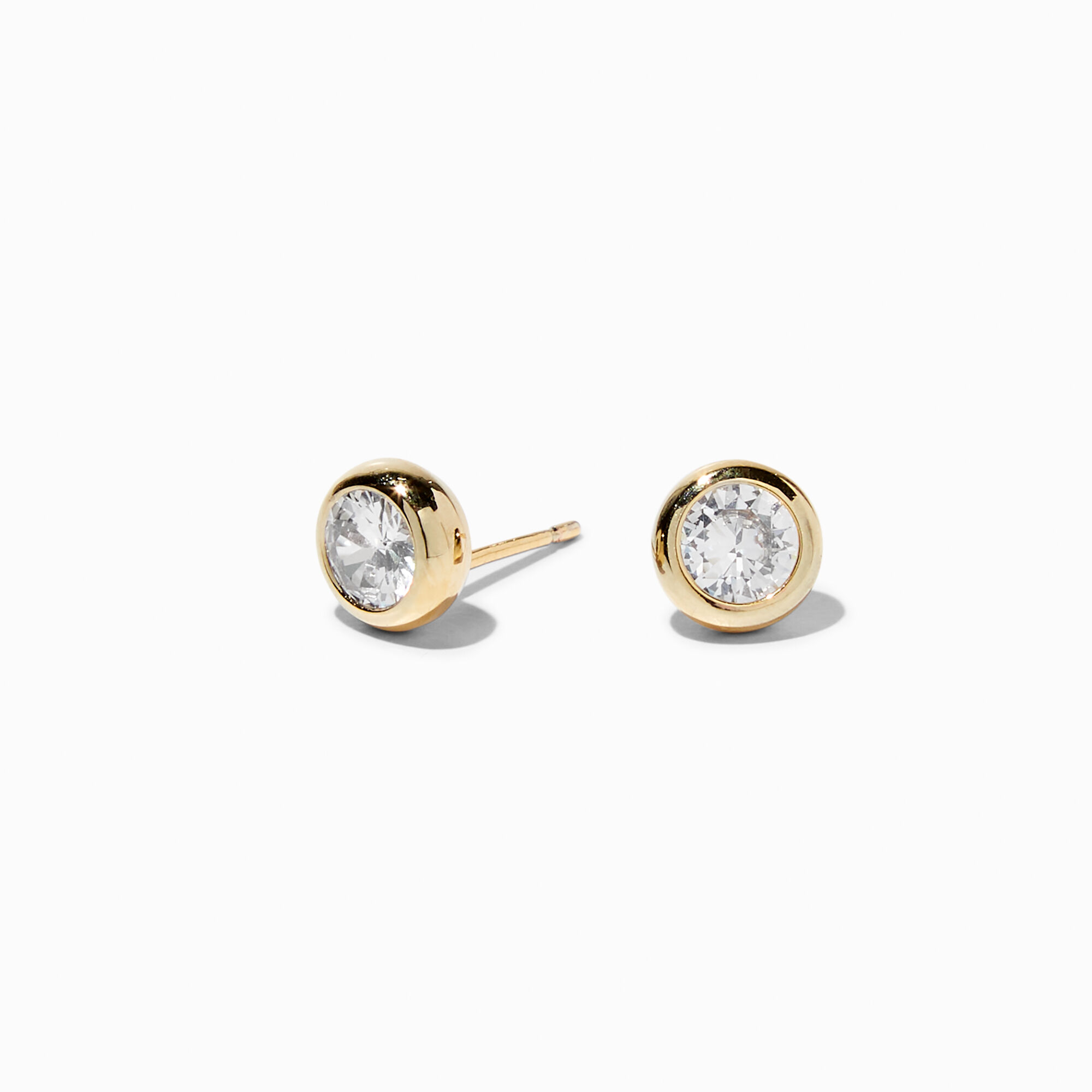 18K Gold Plated Cubic Zirconia 7MM Round Bezel Stud Earrings