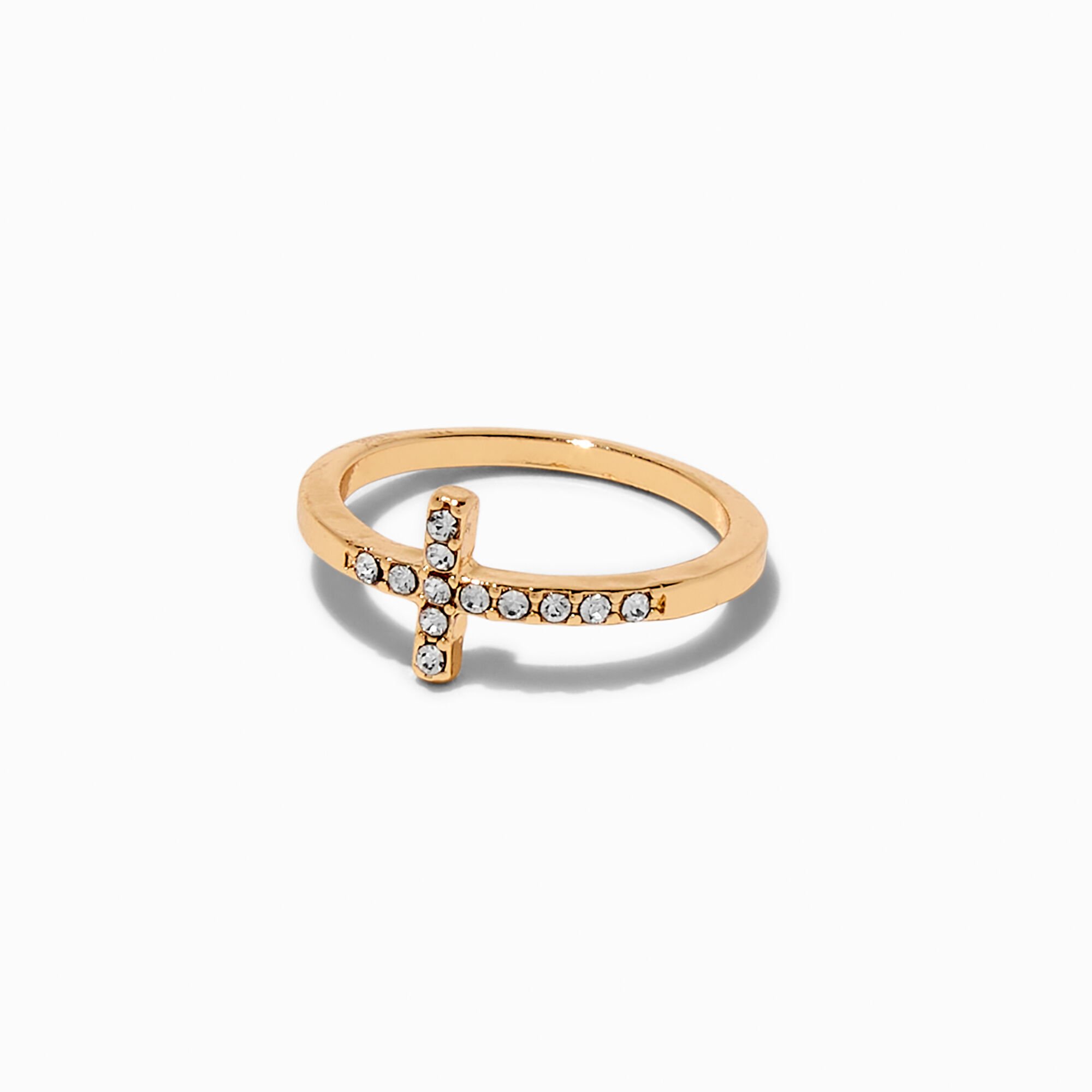 Gold-tone Crystal Cross Ring,
