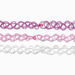 Best Friends Tropical Flower Tattoo Choker Necklaces - 3 Pack,