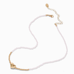 Gold-tone Puffy Heart Seed Bead Pendant Necklace,