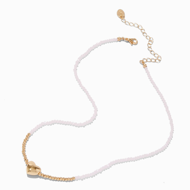 Gold-tone Puffy Heart Seed Bead Pendant Necklace,