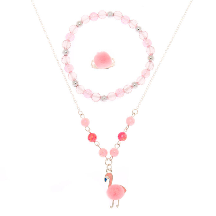 Claire&#39;s Club Flamingo Puff Jewellery Set - Pink, 3 Pack,