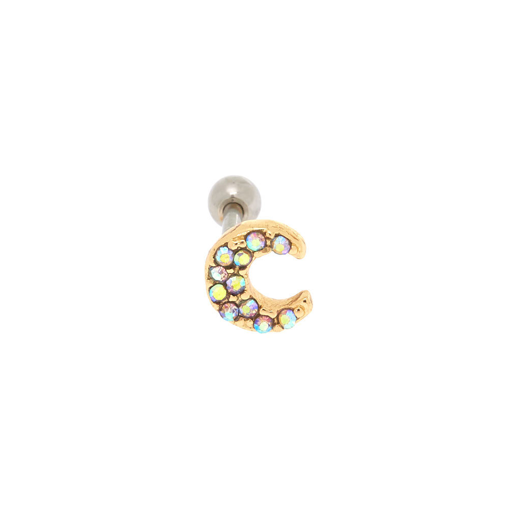 Gold 18G Crescent Moon Helix Earring,
