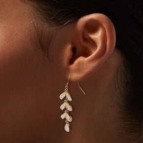 Gold-tone Cubic Zirconia Leaf Linear Drop Earrings,