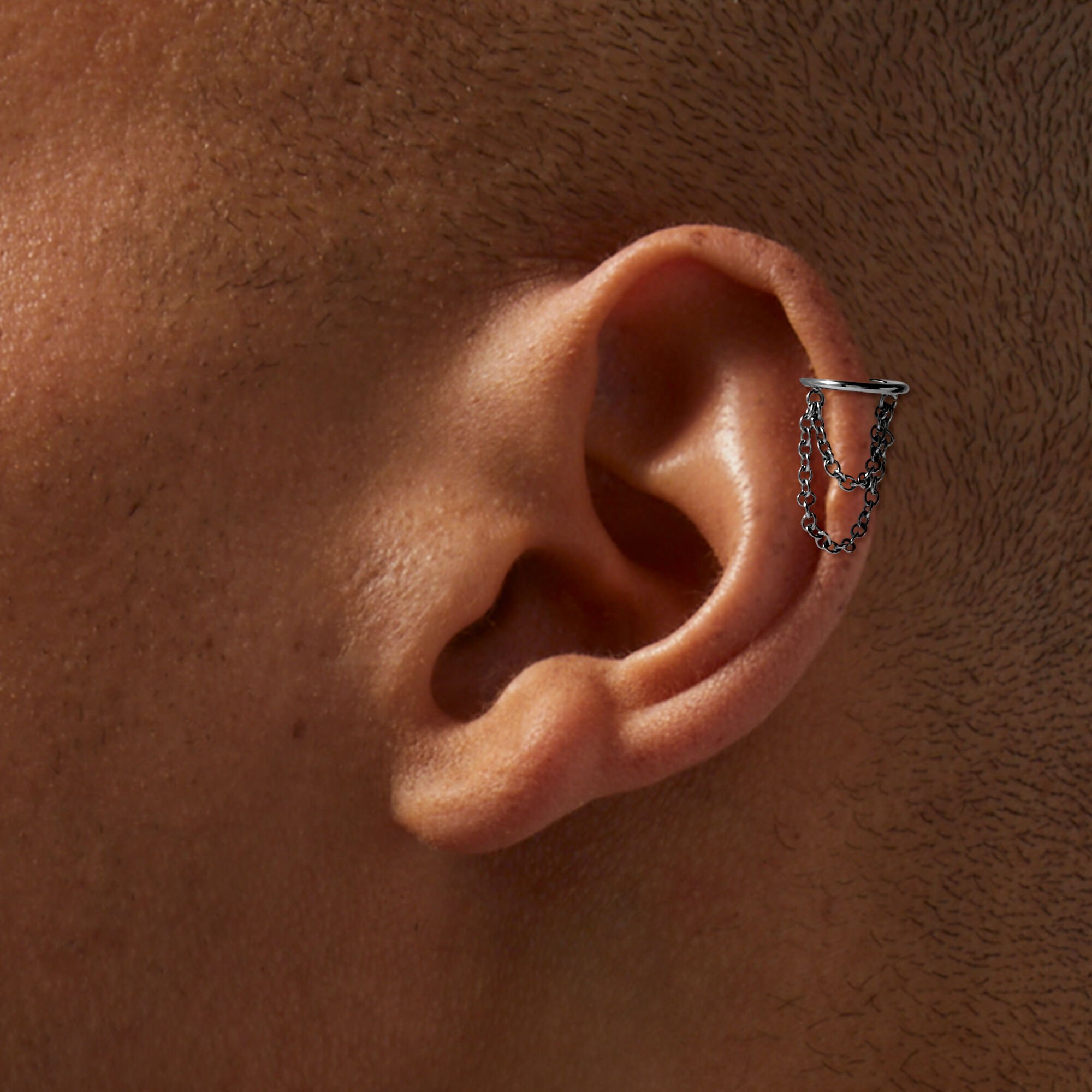 Silver tone Chain 18G Cartilage Hoop Earrings
