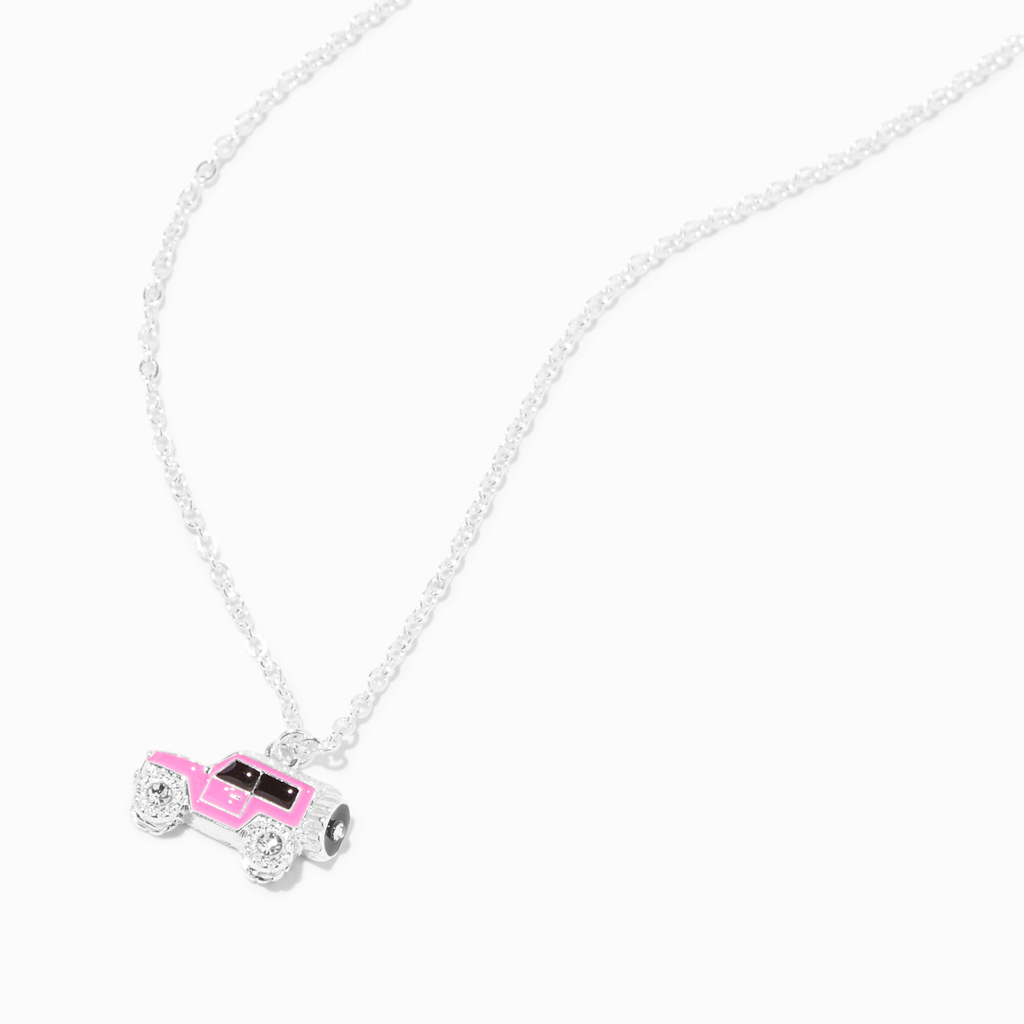 Pink SUV Car Crystal Silver Pendant Necklace,