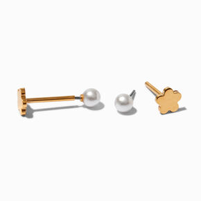 C LUXE by Claire&#39;s Gold-tone Titanium Pearl Reversible Flat Back Stud Earrings,