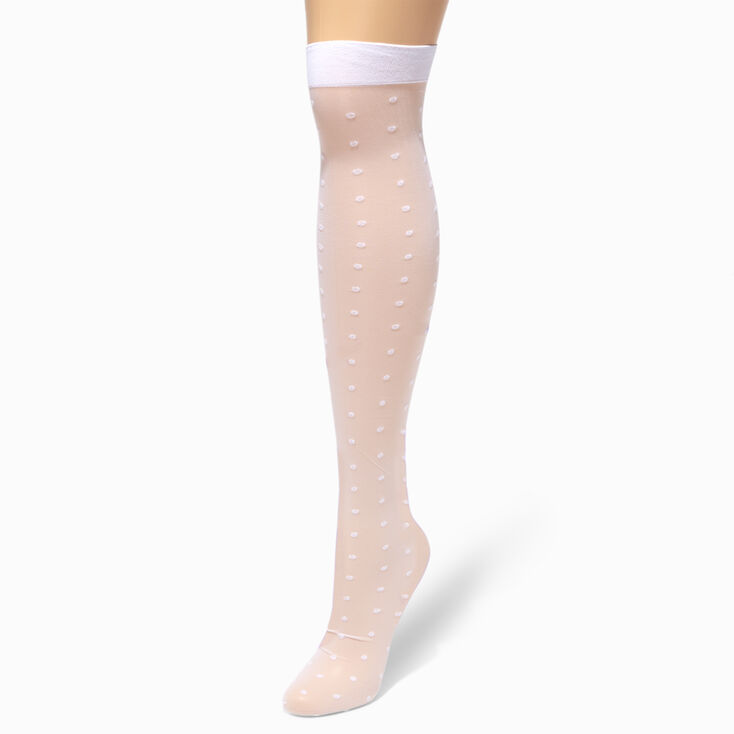 Sheer White Swiss Dot Over The Knee Socks,