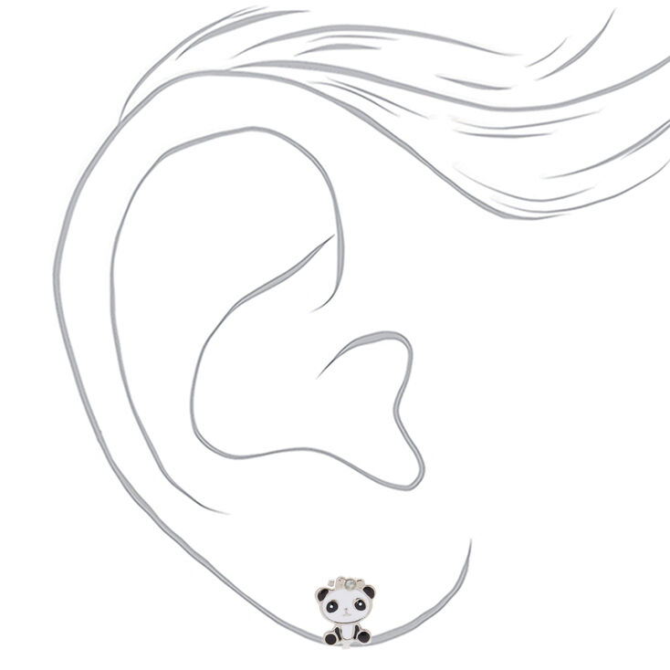 Cute Panda Clip On Earrings - White,