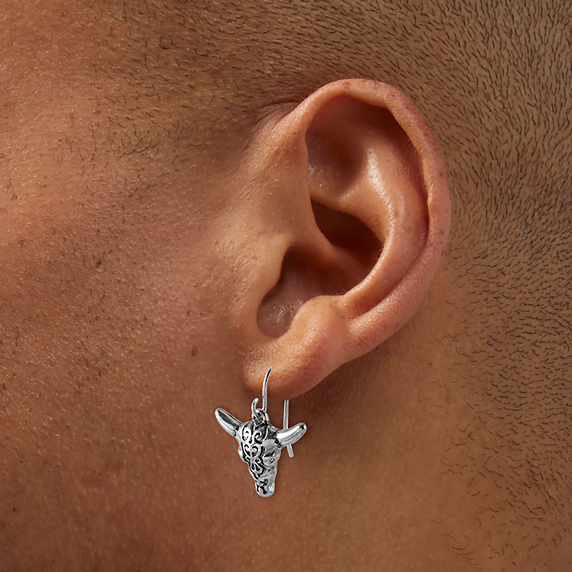 Silver-tone Longhorn Cowgirl Drop Earrings,