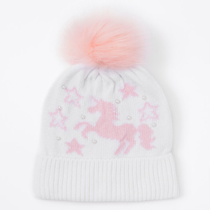Claire's Bonnet à pompon étoiles licorne - Blanc