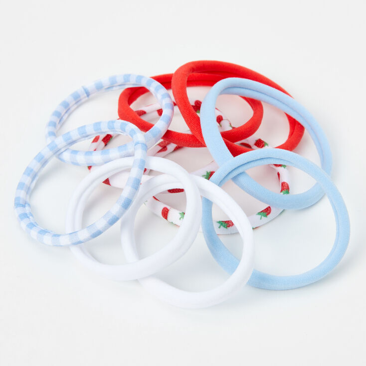 Blue Gingham Strawberry Rolled Hair Ties - 10 Pack,