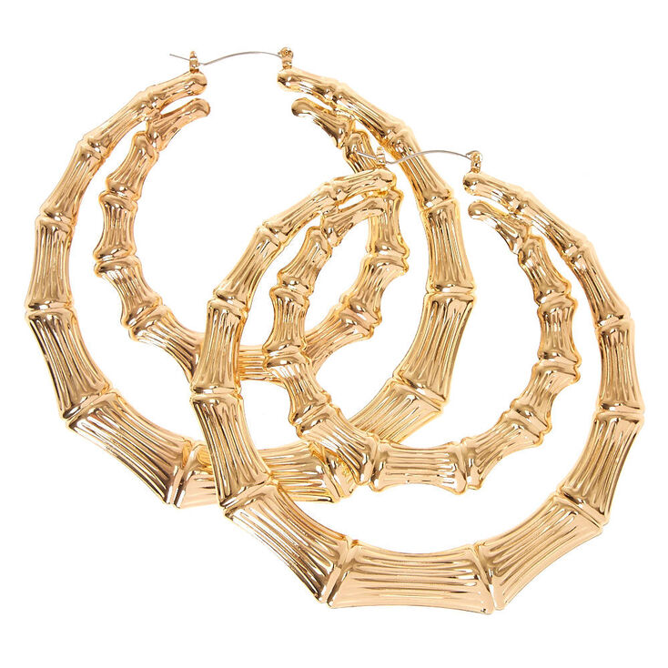 100MM Goldtone Double Bamboo Hoop Earrings Claire's US
