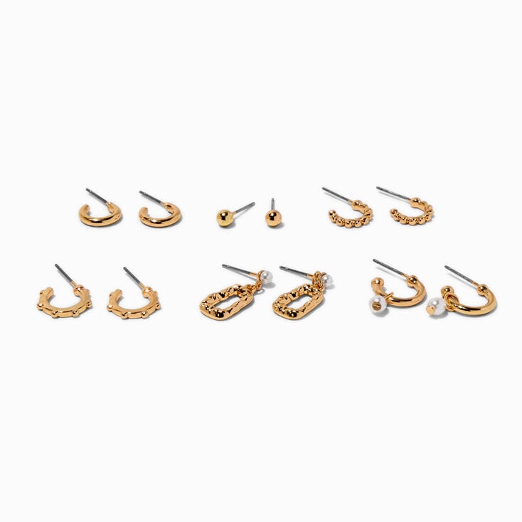 Gold-tone &amp; Pearl Hoop Earring Stackables Set - 6 Pack,