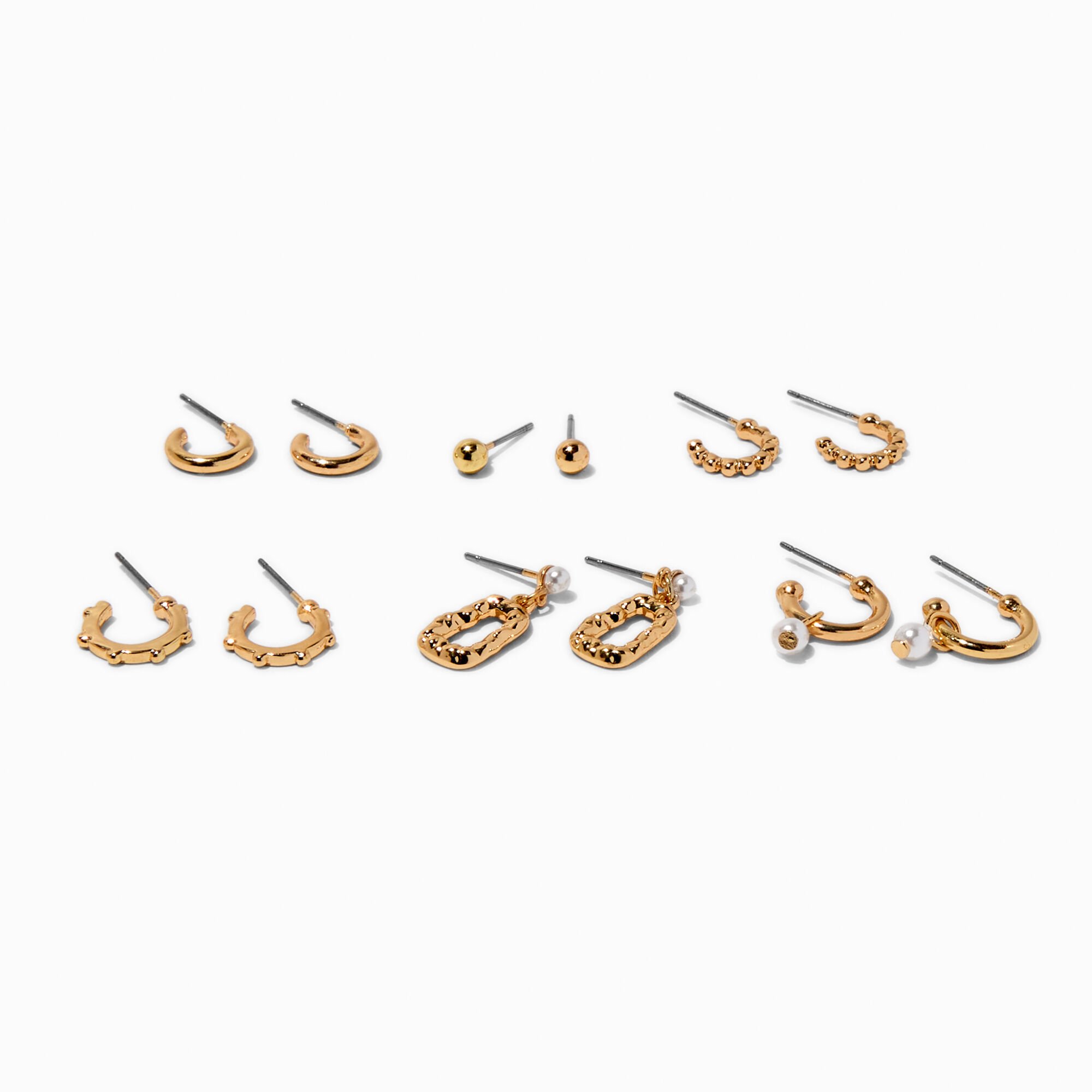 View Claires Tone Pearl Hoop Earring Stackables Set 6 Pack Gold information