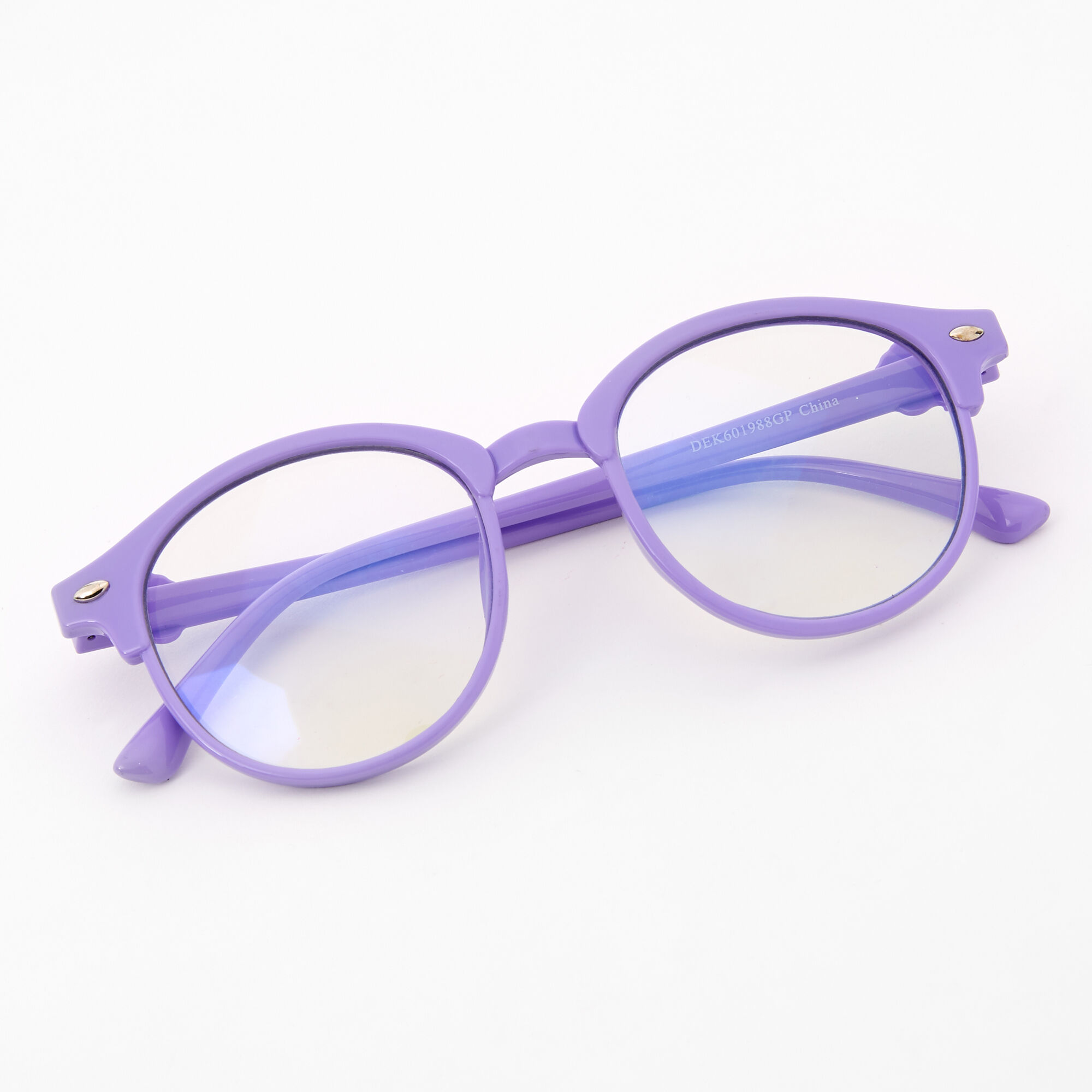 Claire's Club Solar Blue Light Reducing Round Clear Lens Unicorn Frames - Purple,