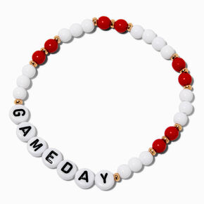 Red &amp; White &#39;&#39;Gameday&#39;&#39; Beaded Stretch Bracelet,