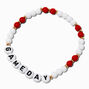 Red &amp; White &#39;&#39;Gameday&#39;&#39; Beaded Stretch Bracelet,