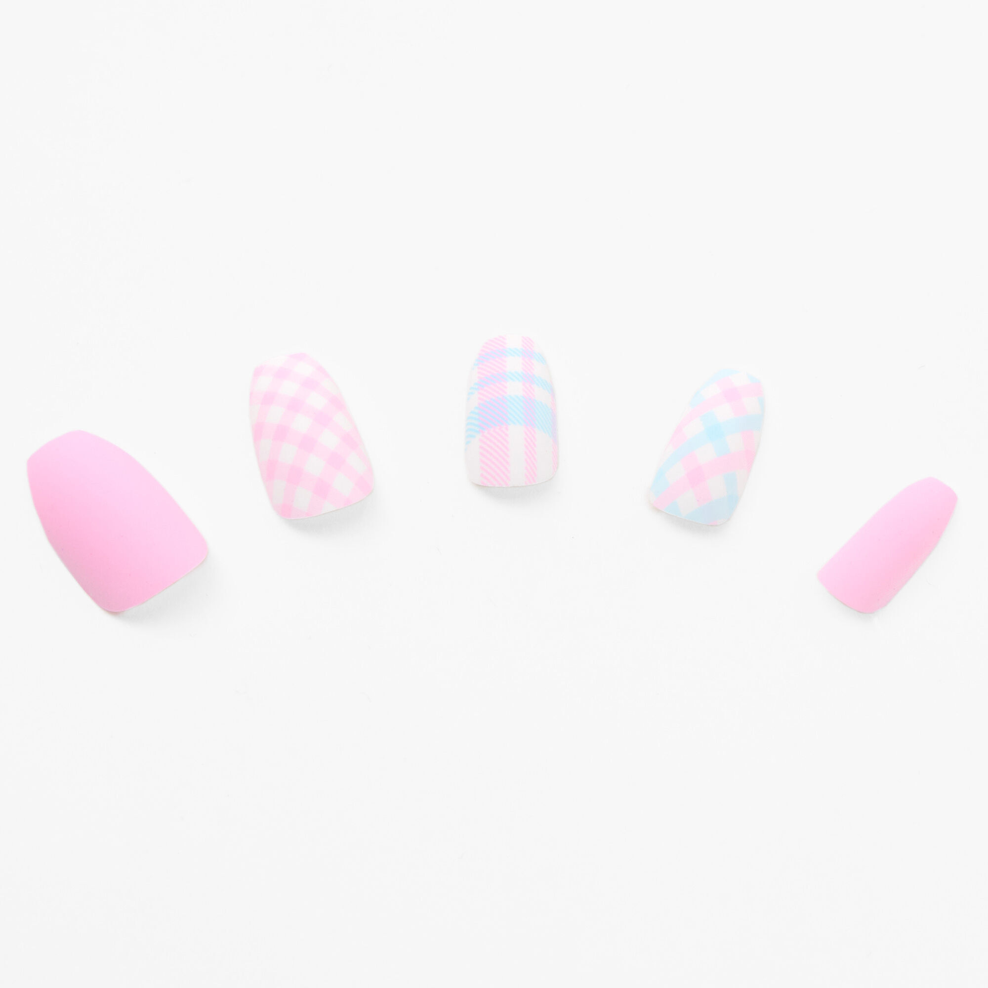 Plaid Pastel Coffin Vegan Faux Nail Set - 24 Pack,