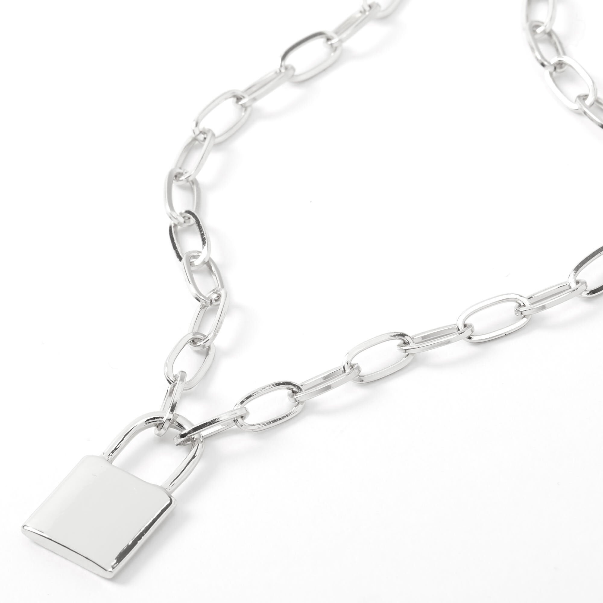 Silver tone Lock Pendant Chain Necklace Claire s