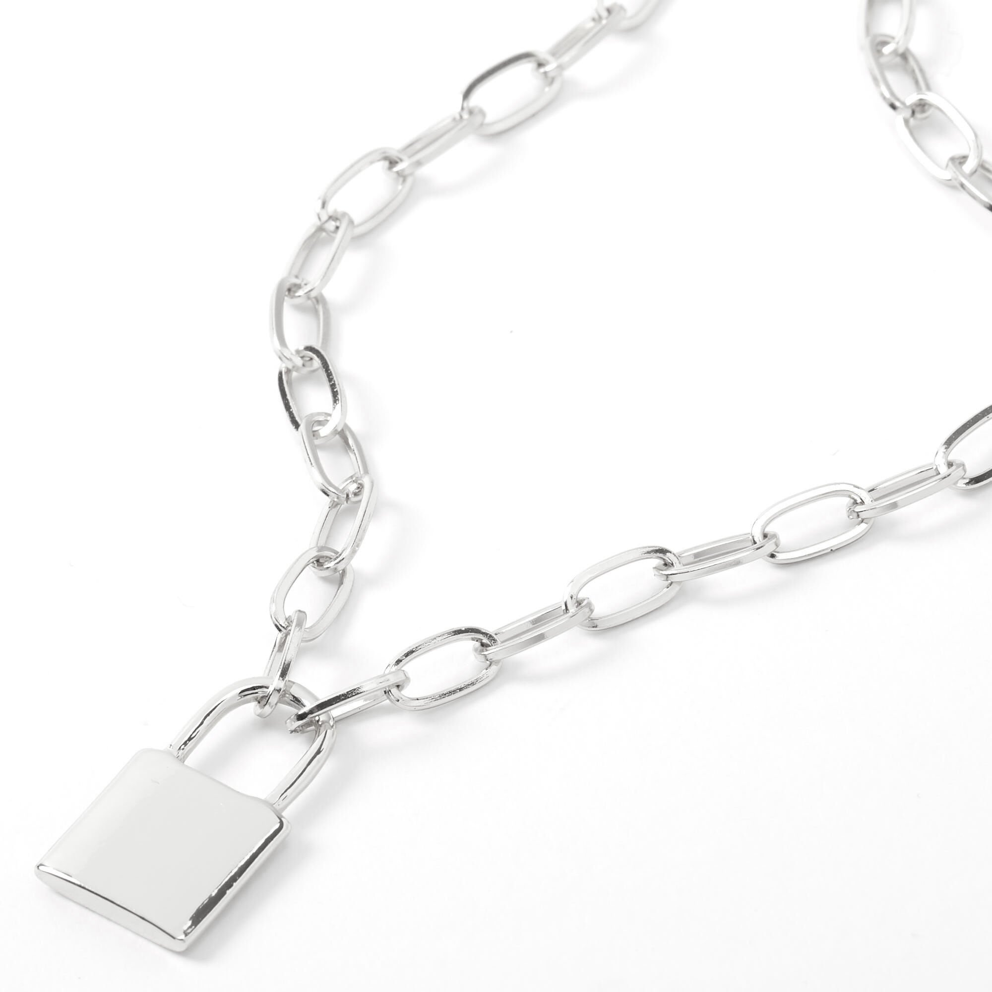 Silver Lock Pendant Chain Necklace | Claire's