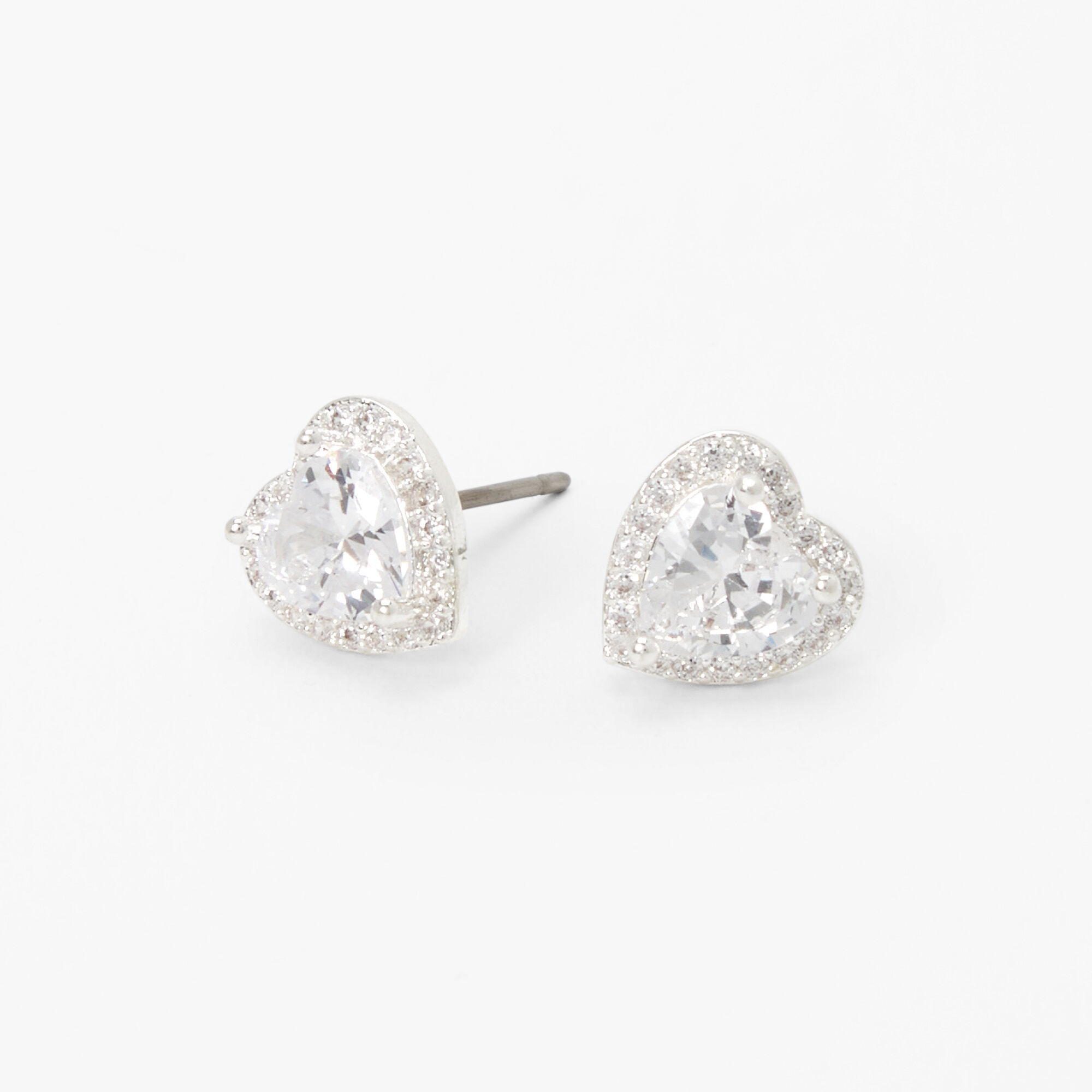 Silver Heart Cubic Zirconia Halo Stud Earrings Claire s