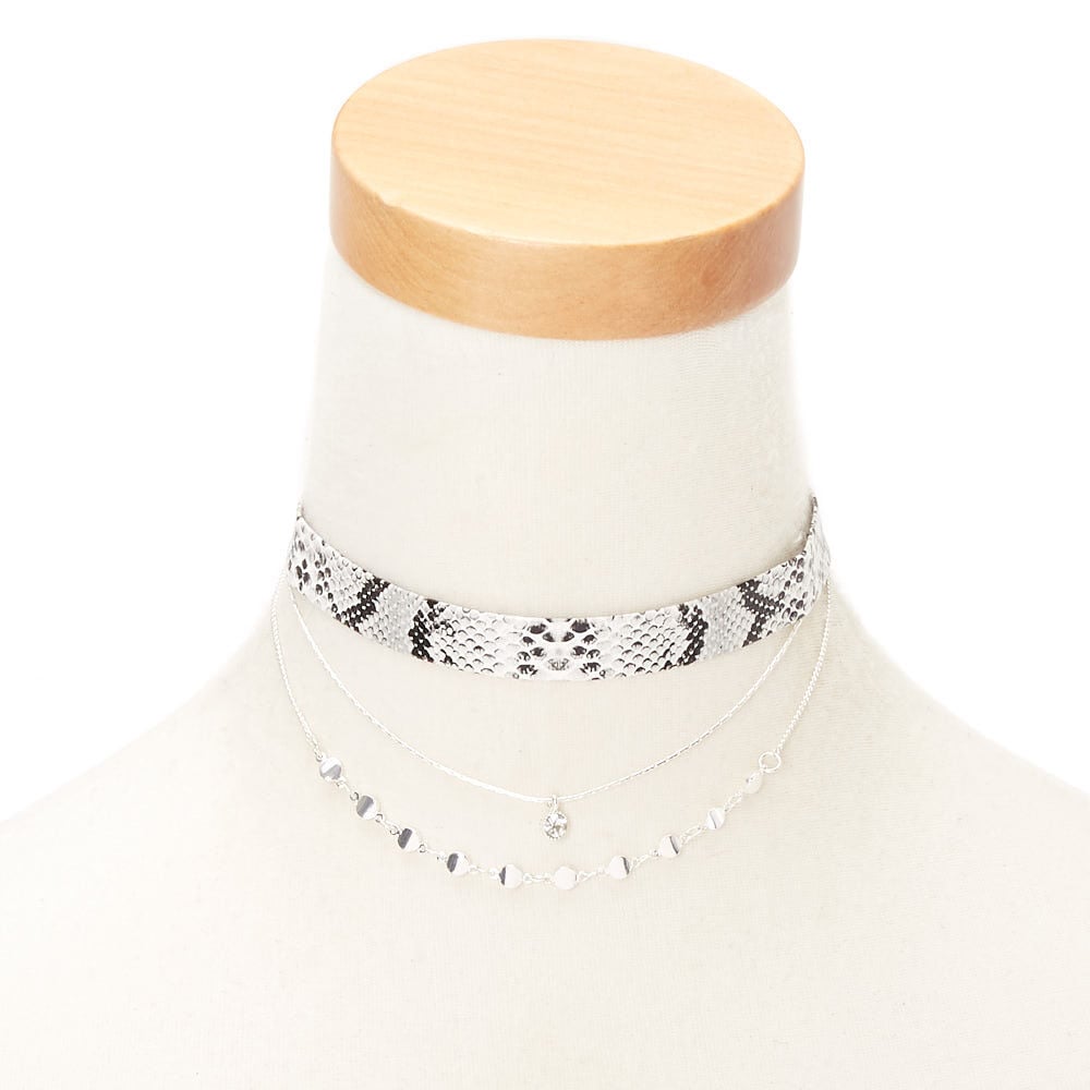 Silver Snake Skin Choker Necklaces 2 Pack