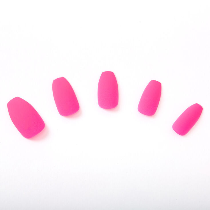 Neon Matte Coffin Faux Nail Set - Pink, 24 Pack,