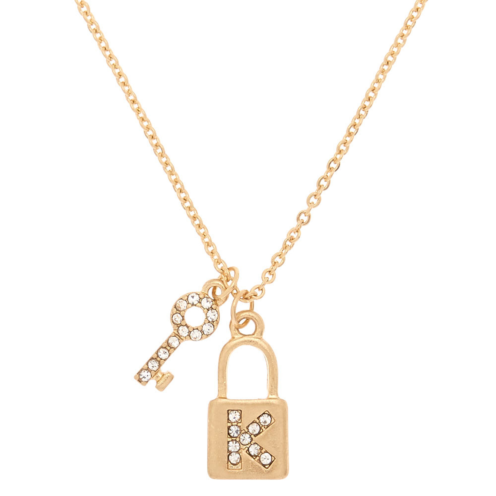 Gold Lock & Key Initial Pendant Necklace - K