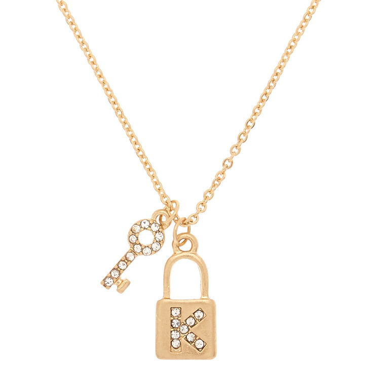 Gold Lock & Key Initial Pendant Necklace - K | Claire's US