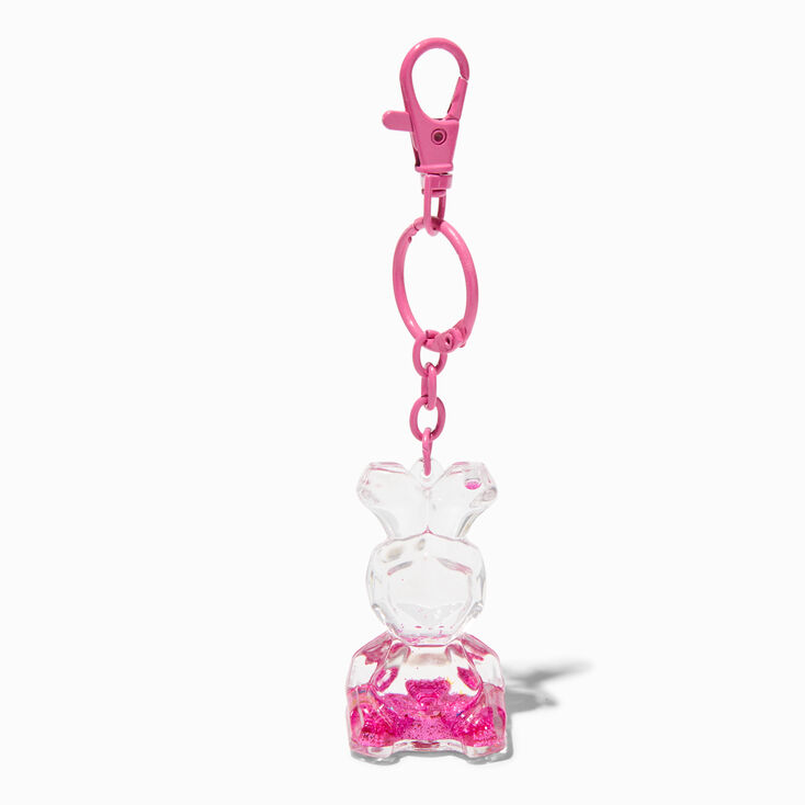 Porte-cl&eacute;s &agrave; paillettes rempli d&rsquo;eau lapin rose,