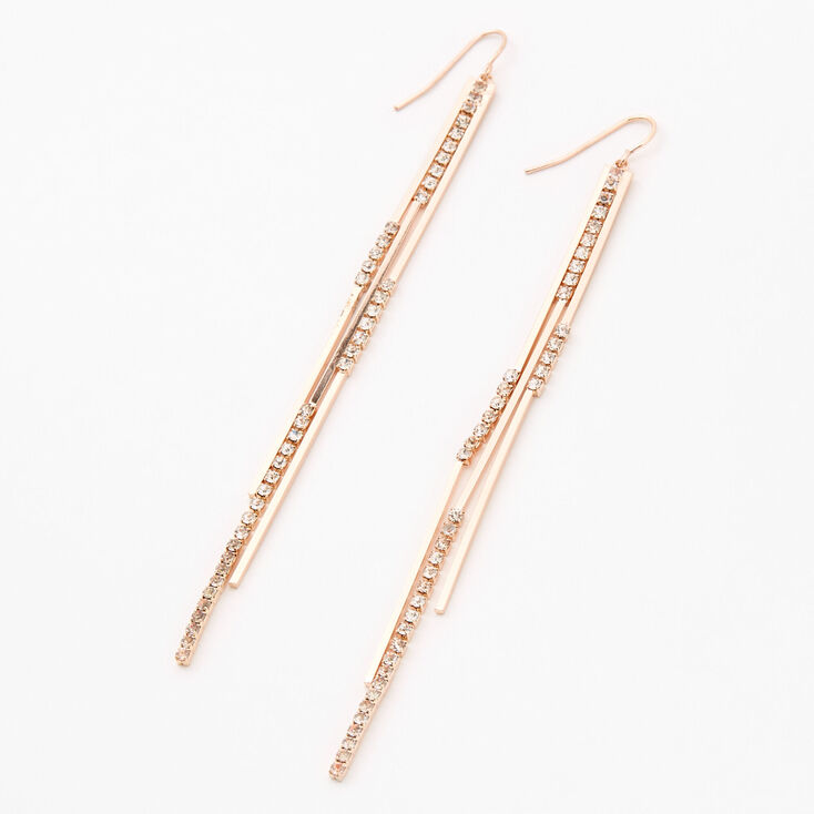 Rose Gold Rhinestone 4&quot; Linear Stick Drop Earrings,